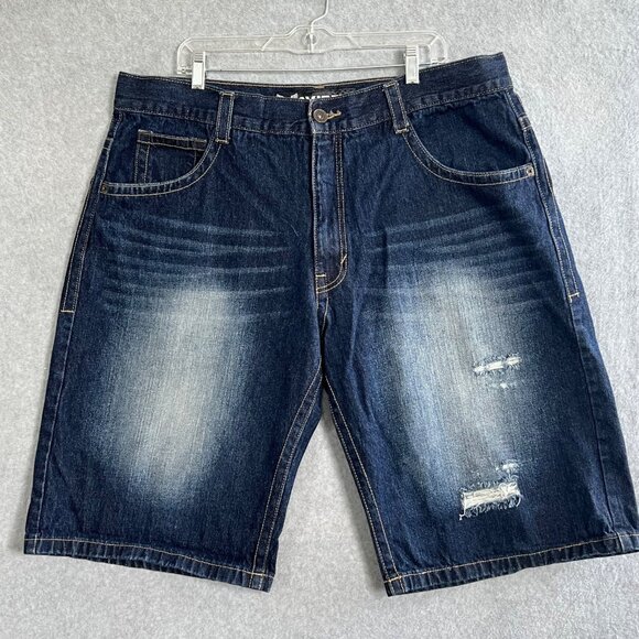 Vintage Y2K Avirex Baggy Shorts Men Size 42 Blue Distressed Skate Hip Hop Grunge - Picture 9 of 9